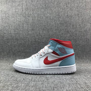 Air Jordan 1 Mid Ice Blue White and Red Sneakers 555112-104