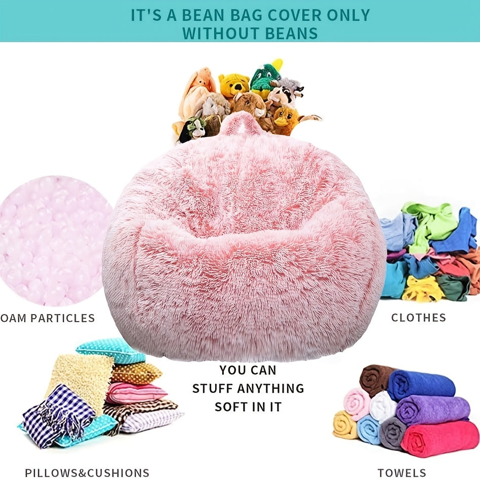 Comfort Chair Fluffy 3ft Plush Toy Storage Bean Bag Cover | No Filling, Faux Fur, Lazy Sofa