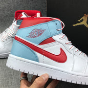 Air Jordan 1 Mid Ice Blue White and Red Sneakers 555112-104