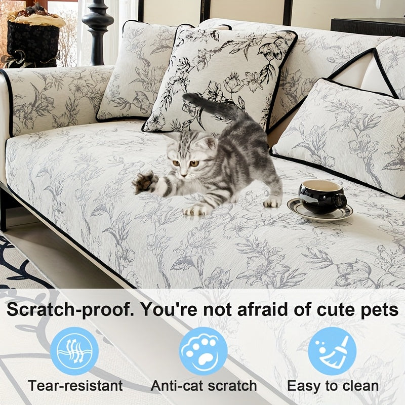 1pc of Chenille Sofa Cushion, a New High-Quality, Dust-Resistant Seat Cushion with Backrest Towel, Suitable for All Seasons, Universally Anti-Slip And Resistant to Cat Scratches, Machine Washable And Can Also Be Hand Washed