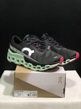 On Cloudmonster 2 Running Shoes, Black and Mint Green