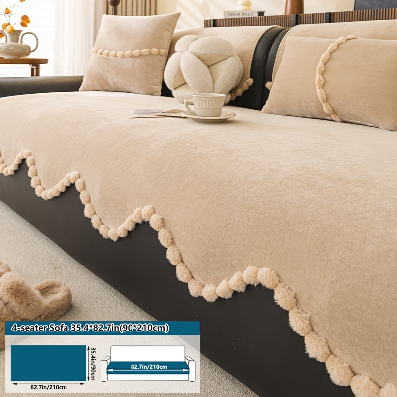 1pc of Plush Sofa Cushion, Suitable for All Seasons And Pet-Friendly, Featuring Small Pom-Pom Lace, Non-Slip, Machine Washable, Ideal for Home Decor Sofa Cushions, Sofa Covers in The Office, Bedroom, Living Room, Etc