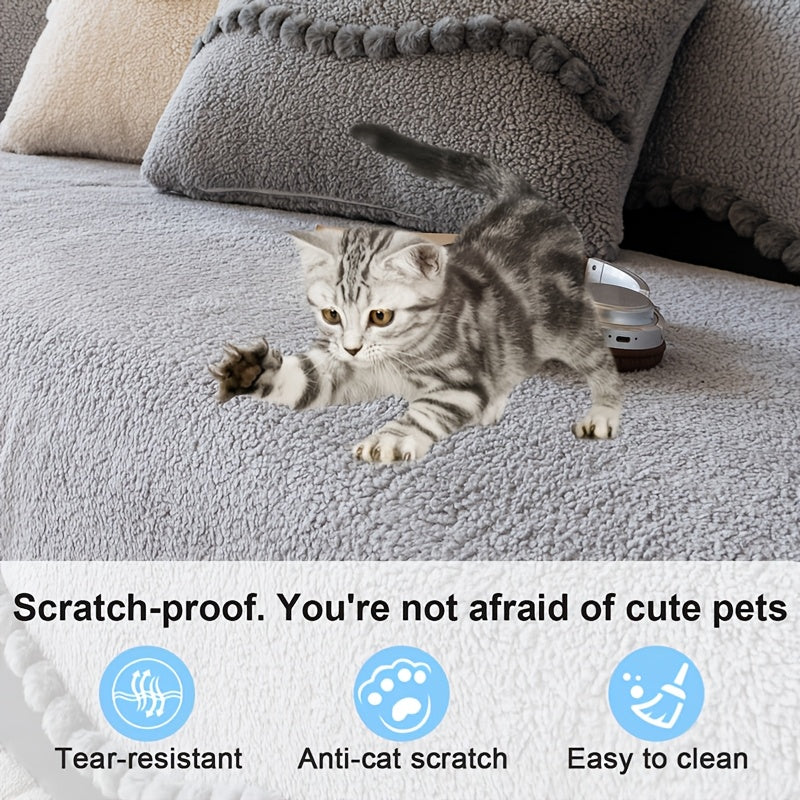 1pc of Solid Color Cushion with Ball Edge Decoration, Perfect for Adding Warmth to Your Home During Winter. This Anti-Slip, Pet-Friendly Cushion Is Suitable for All Seasons And Ideal for Use in Bedrooms, Living Rooms, And Offices