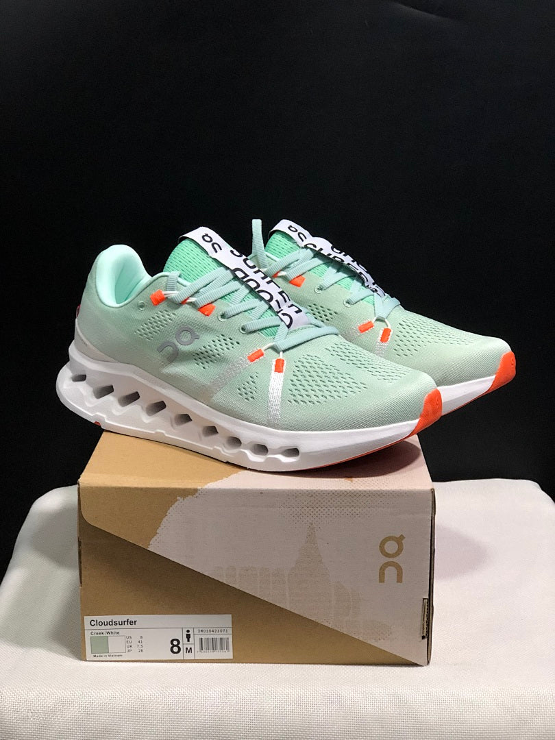 On Cloudsurfer Sneakers in Pale Green and White
