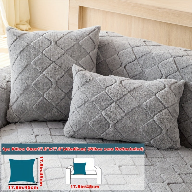 1pc Faux Rabbit Long Plush Sofa Cushion, Winter Warmth, Thickened Plush, Delicate and Soft, Pet Favorite, Non-Slip Sofa Protector - Qiange