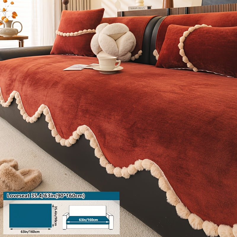 1pc of Plush Sofa Cushion, Suitable for All Seasons And Pet-Friendly, Featuring Small Pom-Pom Lace, Non-Slip, Machine Washable, Ideal for Home Decor Sofa Cushions, Sofa Covers in The Office, Bedroom, Living Room, Etc