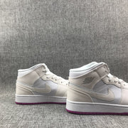 Jordan 1 Mid Grey White Fuchsia High-Top Sneakers