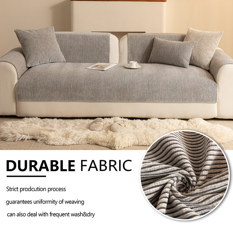 1pc Modern Striped Sofa Cushion, Non-Slip and Pet-Friendly Sofa Cushion, Suitable for 1-4 Seats, Soft and Comfortable Living Room Decor, Machine Washable Polyester, Gray, Beige, and Coffee Brown Stylish Abstract Design, Pet-Friendly Non-Slip Cover
