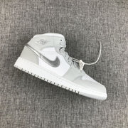 Jordan Air Jordan 1 Mid GS White and Silver Sneakers