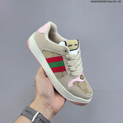 Gucci Screener Low-Top Sneakers in Beige and Pink
