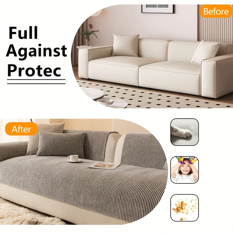 1pc Modern Striped Sofa Cushion, Non-Slip and Pet-Friendly Sofa Cushion, Suitable for 1-4 Seats, Soft and Comfortable Living Room Decor, Machine Washable Polyester, Gray, Beige, and Coffee Brown Stylish Abstract Design, Pet-Friendly Non-Slip Cover