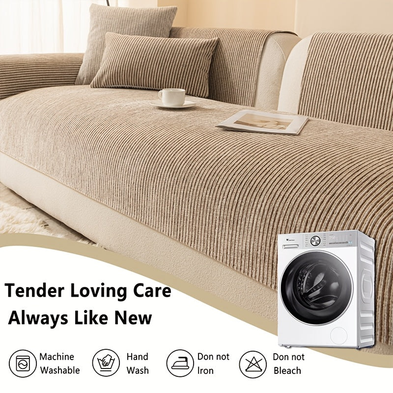 1pc Modern Striped Sofa Cushion, Non-Slip and Pet-Friendly Sofa Cushion, Suitable for 1-4 Seats, Soft and Comfortable Living Room Decor, Machine Washable Polyester, Gray, Beige, and Coffee Brown Stylish Abstract Design, Pet-Friendly Non-Slip Cover