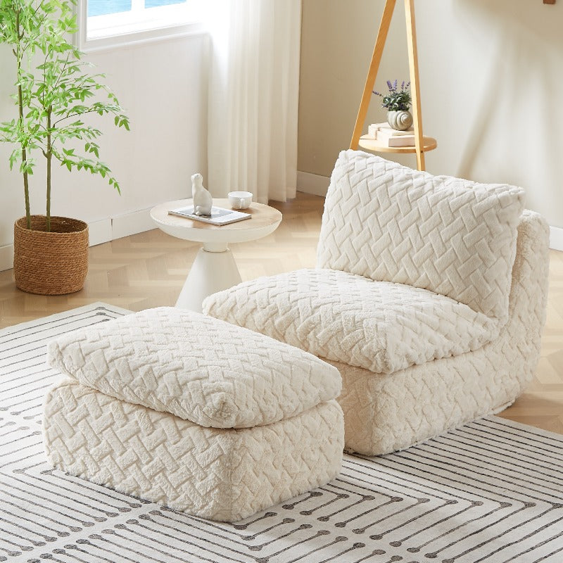 Full Compression Sofa Chair with Swivel Function & Ottoman - 360° Rotating Recliner, Plush Cushioning, No Assembly Required, Manual Reclining Mechanism, Space-Saving Design for Living Room, Home Office, Reading Nook - \u002FNeutral Tones