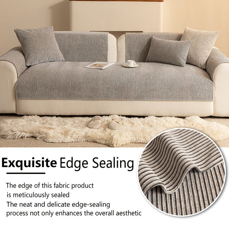 1pc Modern Striped Sofa Cushion, Non-Slip and Pet-Friendly Sofa Cushion, Suitable for 1-4 Seats, Soft and Comfortable Living Room Decor, Machine Washable Polyester, Gray, Beige, and Coffee Brown Stylish Abstract Design, Pet-Friendly Non-Slip Cover