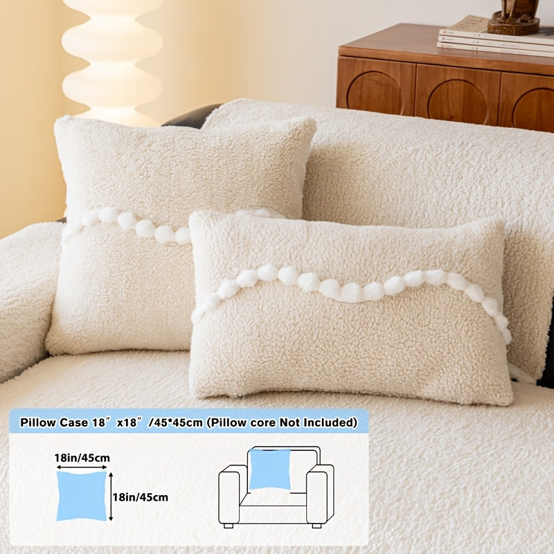 1pc of Solid Color Cushion with Ball Edge Decoration, Perfect for Adding Warmth to Your Home During Winter. This Anti-Slip, Pet-Friendly Cushion Is Suitable for All Seasons And Ideal for Use in Bedrooms, Living Rooms, And Offices