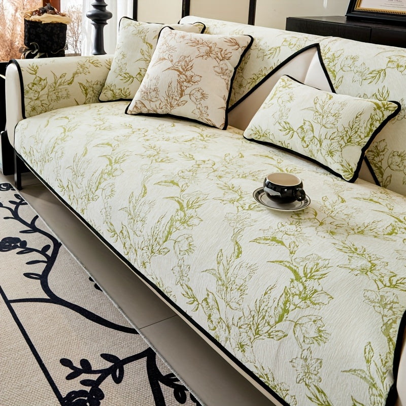 1pc of Chenille Sofa Cushion, a New High-Quality, Dust-Resistant Seat Cushion with Backrest Towel, Suitable for All Seasons, Universally Anti-Slip And Resistant to Cat Scratches, Machine Washable And Can Also Be Hand Washed