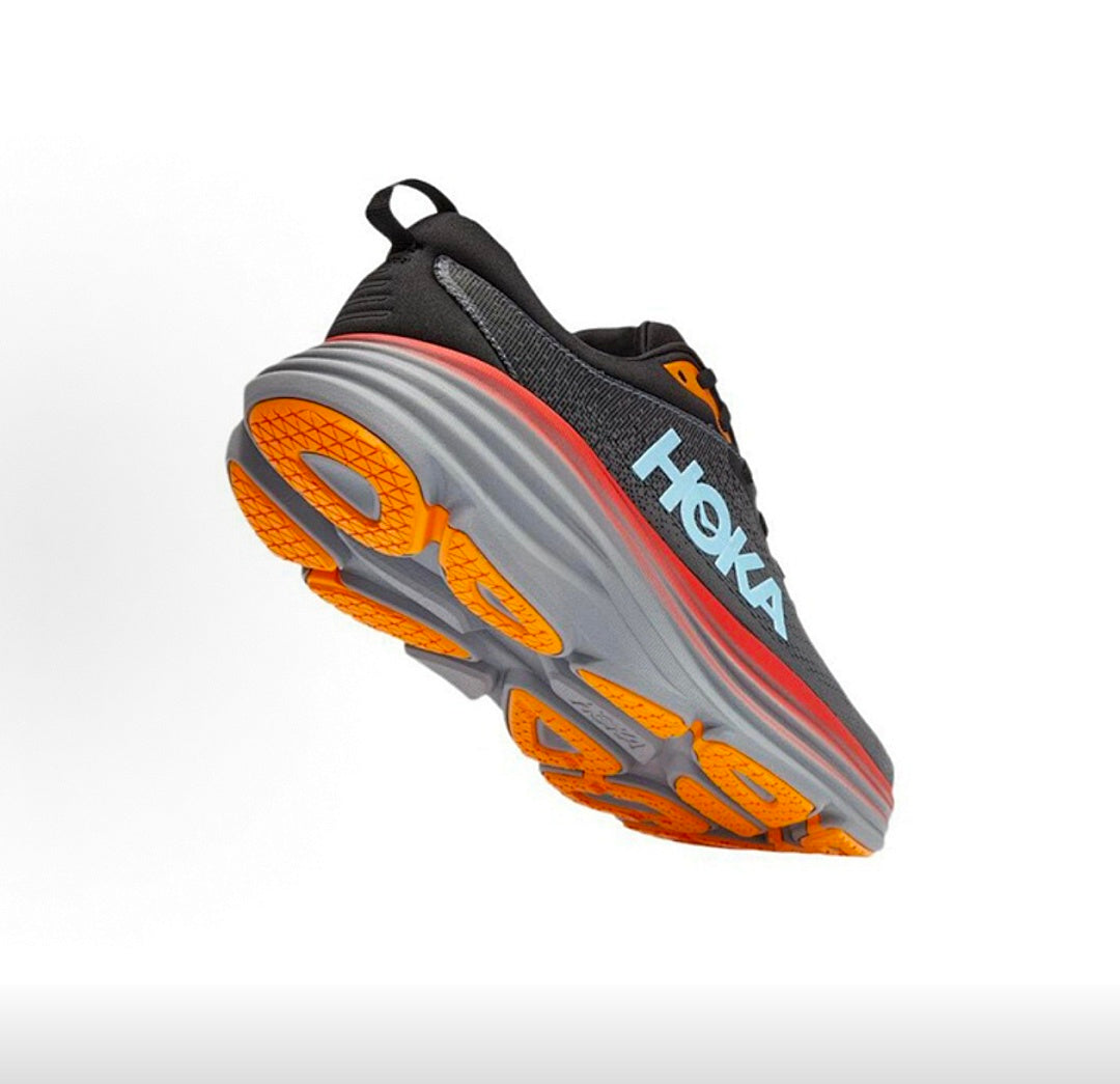 HOKA Bondi 8 Running Shoes, Black Gray and Red