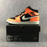 Air Jordan 1 Mid Shattered Backboard Sneakers, Black and Orange
