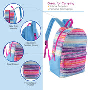12 Wholesale 17" Backpacks in Assorted Designs & 12 Bulk School Supply Kits of Your Choice