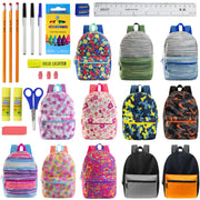12 Wholesale 17" Backpacks in Assorted Designs & 12 Bulk School Supply Kits of Your Choice
