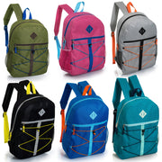 17" Wholesale Bungee Backpacks in 12 Assorted Colors & Prints - Bulk Case of 24 Bookbags
