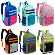 17" Wholesale Backpacks | 2 Different Prints | Dual Mesh Side Pockets - Bulk Case of 24 Bookbags