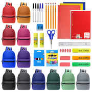 12 Wholesale 17" Basic Backpacks in 12 Assorted Colors & 12 Bulk School Supply Kits of Your Choice