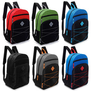17" Wholesale Bungee Backpacks in 6 Colors with Side Pockets - Bulk Case of 24 Bookbags