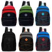 17" Wholesale Bungee Backpacks in 6 Colors with Side Pockets - Bulk Case of 24 Bookbags