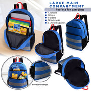 17" Double Reflective Wholesale Backpack in 6 Colors - 2 Side Pockets - Bulk Case of 24 Bookbags