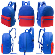 17" Kids Basic Wholesale Backpack in 6 Boy Colors 2 Tone - Bulk Case of 24 Backpacks