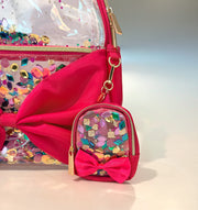 Mini Clear Bow & Jewels Confetti Backpack Bag Charm