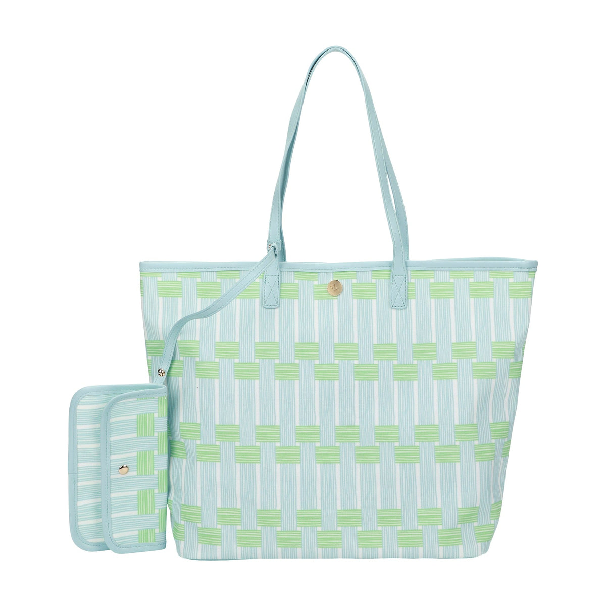 Blue Lattice Oversized Tote with Wallet