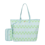 Blue Lattice Oversized Tote with Wallet