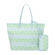 Blue Lattice Oversized Tote with Wallet