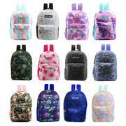 17" Patterned Wholesale Backpack in 12 Assorted Prints - Bulk Case of 24 Bookbags
