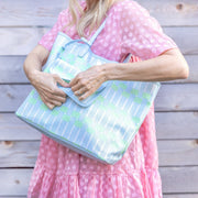 Blue Lattice Oversized Tote with Wallet