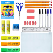 12 Wholesale 17" Bungee Backpack in 12 Colors & 12 Bulk School Supply Kits of Your Choice