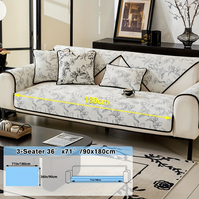 1pc of Chenille Sofa Cushion, a New High-Quality, Dust-Resistant Seat Cushion with Backrest Towel, Suitable for All Seasons, Universally Anti-Slip And Resistant to Cat Scratches, Machine Washable And Can Also Be Hand Washed