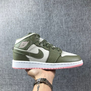 Air Jordan 1 Mid GG Sneakers in Olive Green and White