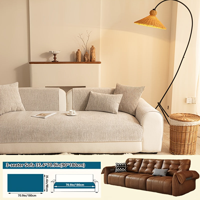 1pc Modern Striped Sofa Cushion, Non-Slip and Pet-Friendly Sofa Cushion, Suitable for 1-4 Seats, Soft and Comfortable Living Room Decor, Machine Washable Polyester, Gray, Beige, and Coffee Brown Stylish Abstract Design, Pet-Friendly Non-Slip Cover