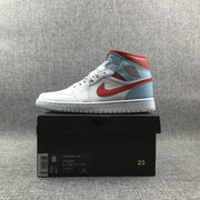 Air Jordan 1 Mid Ice Blue White and Red Sneakers 555112-104