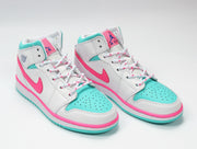 Jordan 1 Mid Sneakers White Pink Turquoise 555112-102