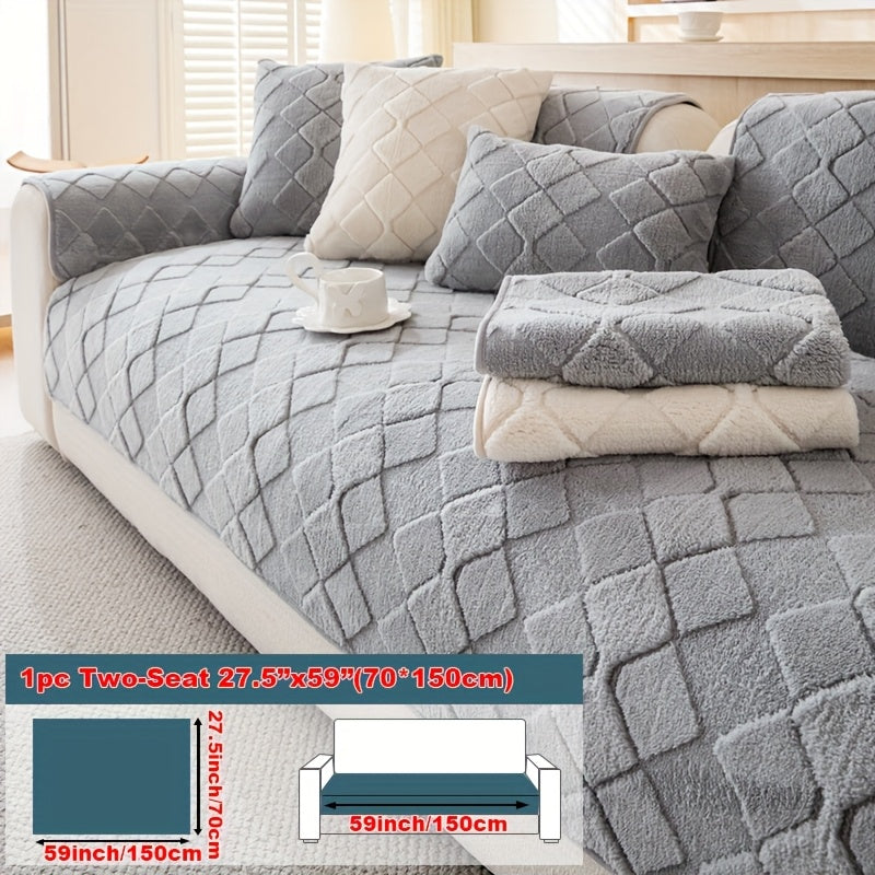 1pc Faux Rabbit Long Plush Sofa Cushion, Winter Warmth, Thickened Plush, Delicate and Soft, Pet Favorite, Non-Slip Sofa Protector - Qiange