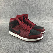 Air Jordan 1 Mid Black and Burgundy Sneakers 554724-601