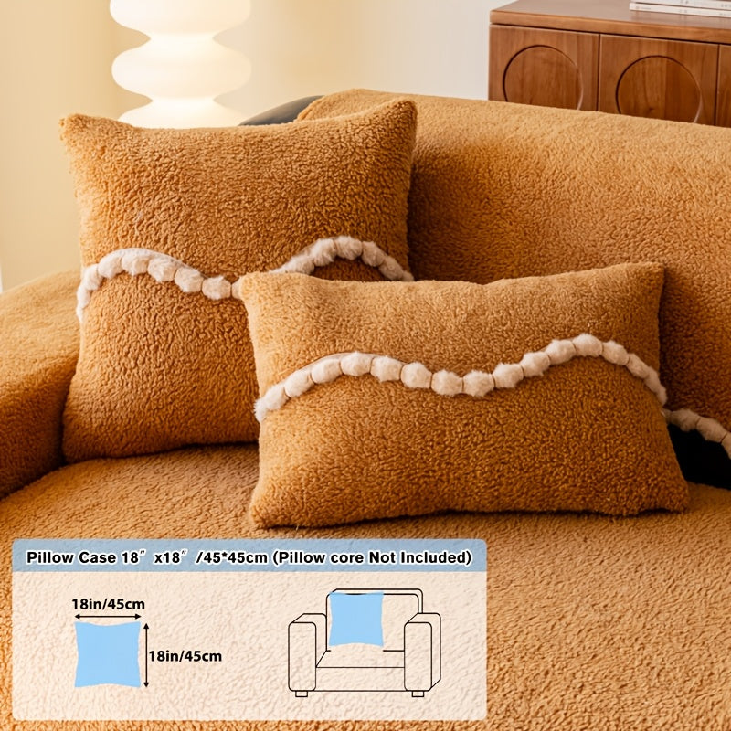 1pc of Solid Color Cushion with Ball Edge Decoration, Perfect for Adding Warmth to Your Home During Winter. This Anti-Slip, Pet-Friendly Cushion Is Suitable for All Seasons And Ideal for Use in Bedrooms, Living Rooms, And Offices