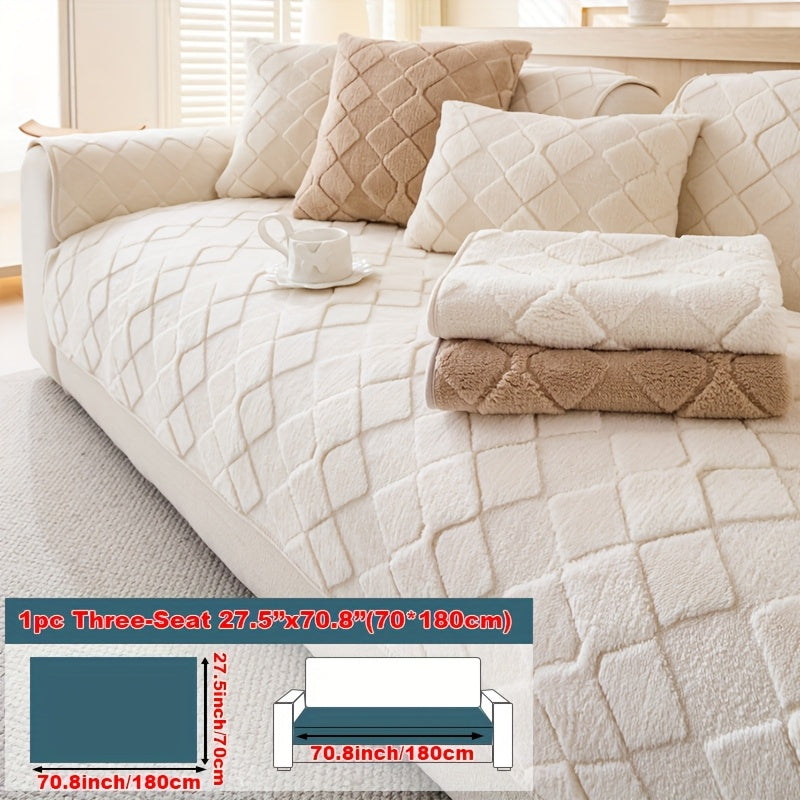 1pc Faux Rabbit Long Plush Sofa Cushion, Winter Warmth, Thickened Plush, Delicate and Soft, Pet Favorite, Non-Slip Sofa Protector - Qiange