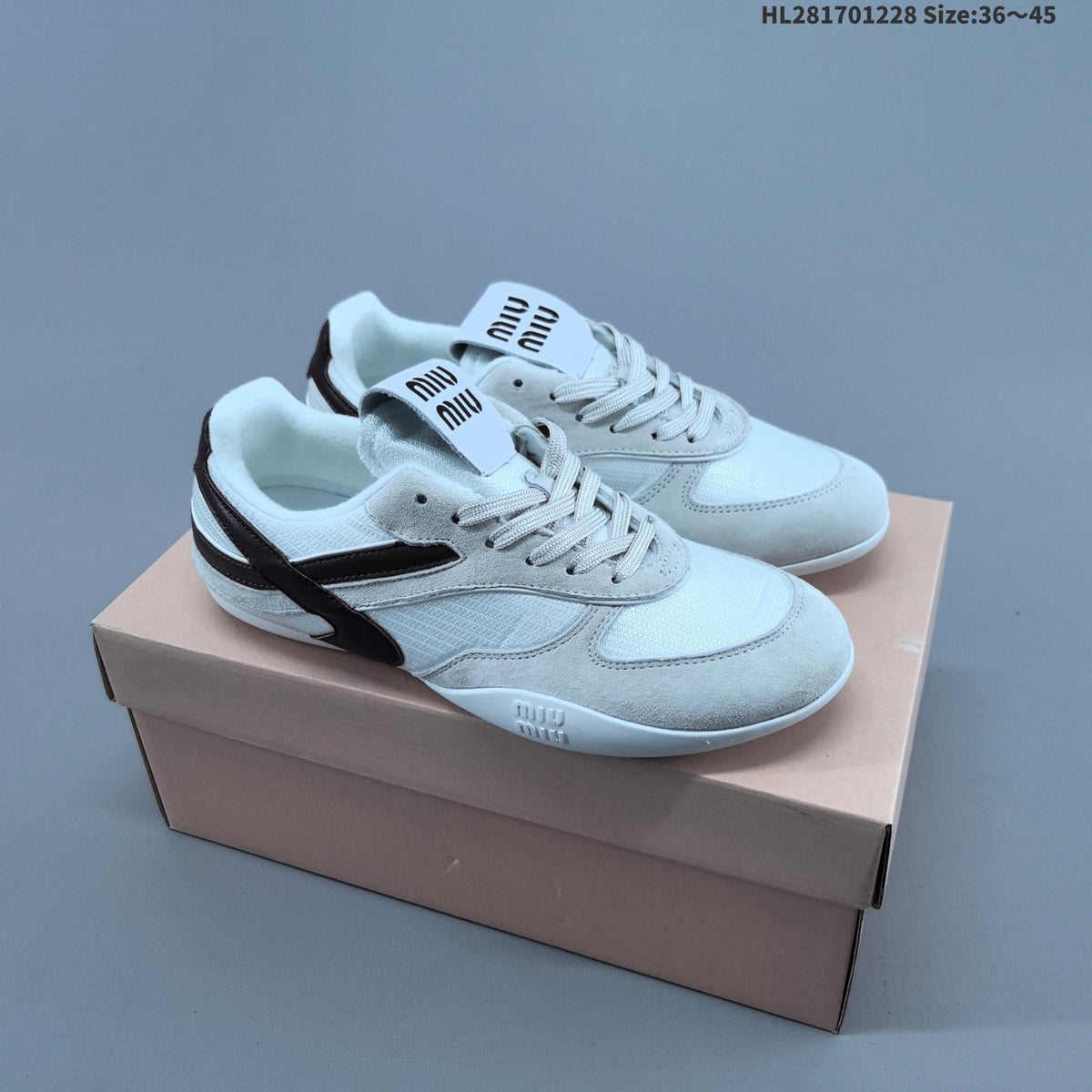 Miu Miu Women's White and Gray Lace-Up Sneakers