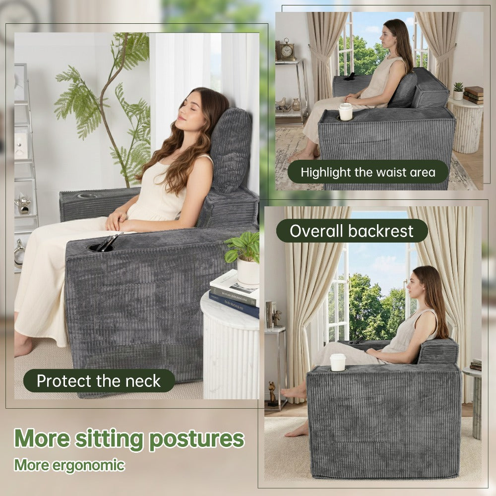 42'' Ultra-Plush Corduroy Sofa, Deep Seat, Single Couch for Small Living Room, Bedroom, No Assembly Required