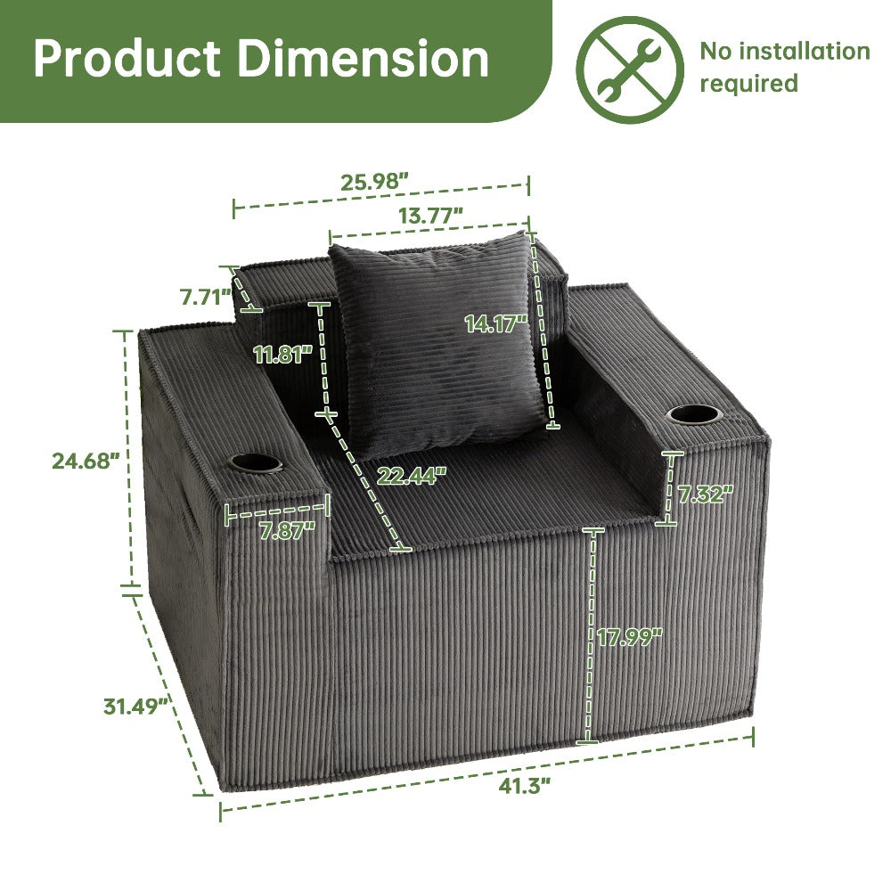 42'' Ultra-Plush Corduroy Sofa, Deep Seat, Single Couch for Small Living Room, Bedroom, No Assembly Required